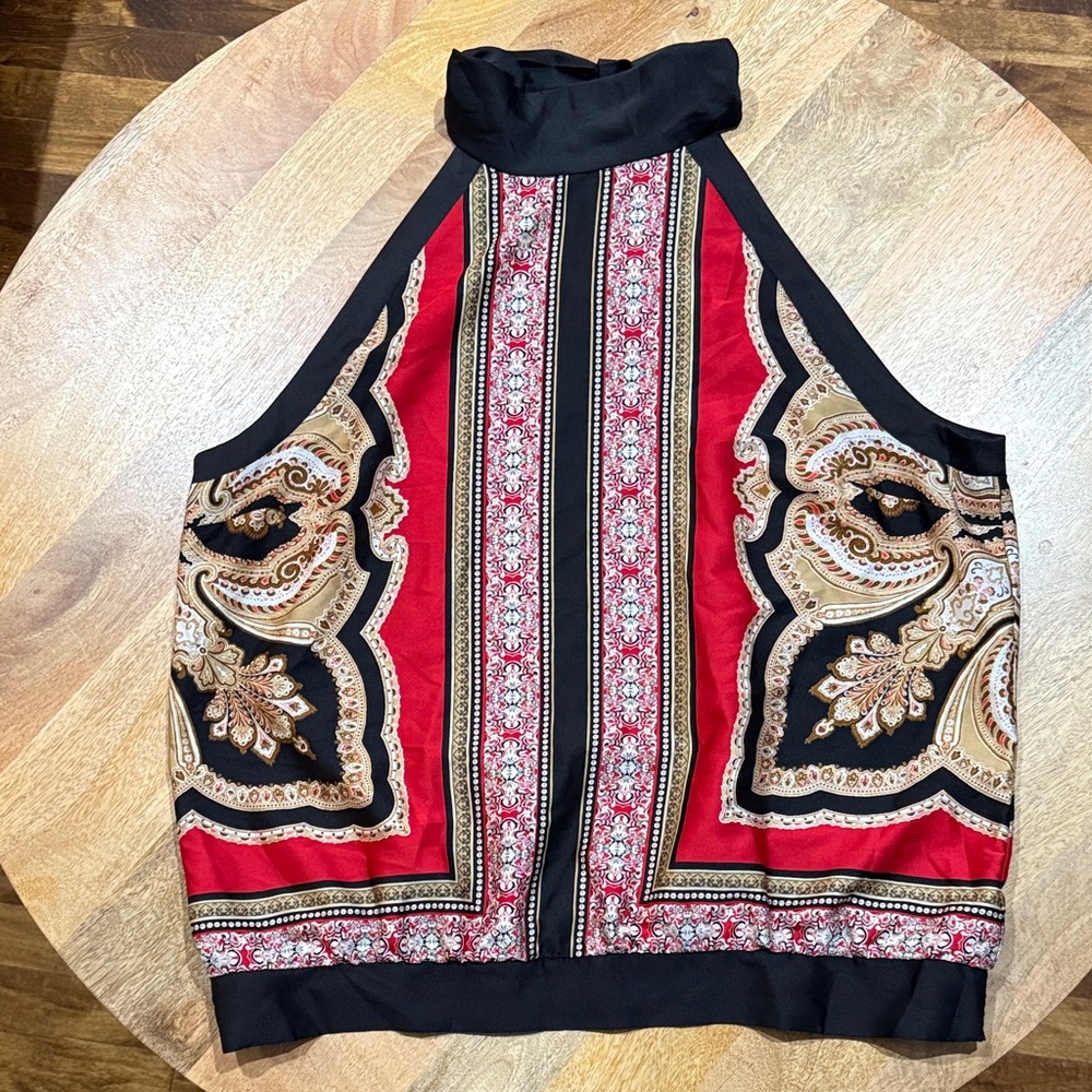 Elegant Red and Black Paisley Women's Top